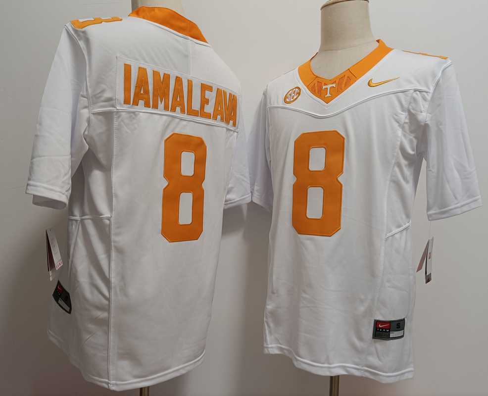 Mens Tennessee Volunteers #8 Nico Iamaleava White FUSE College Stitched Jersey